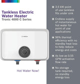 Tronic 4000 Electric Tankless Water Heater, 3.5 kW, 13 x 8.5 x 4.5", 3500 watts, White