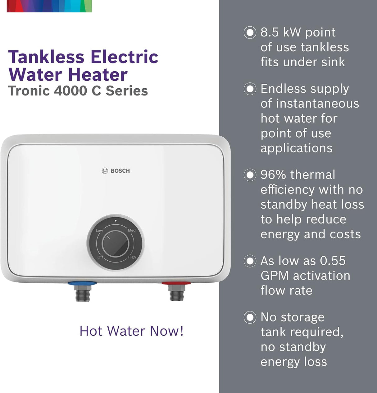 Tronic 4000 Electric Tankless Water Heater, 8.5 kW, White